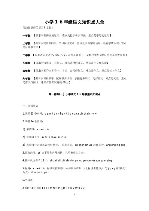 深圳市小学1-6年级语文知识点大全