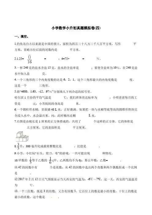 六年级下册数学试题-小升初真题模拟卷(四)通用版(含解析)