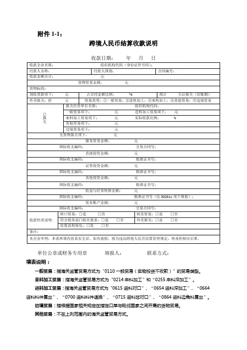 跨境人民币结算收款说明