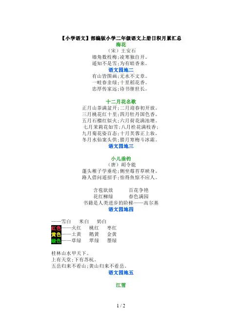 【小学语文】部编版小学二年级语文上册日积月累汇总