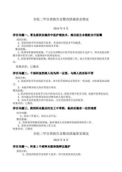 中医院自查报告及整改措施
