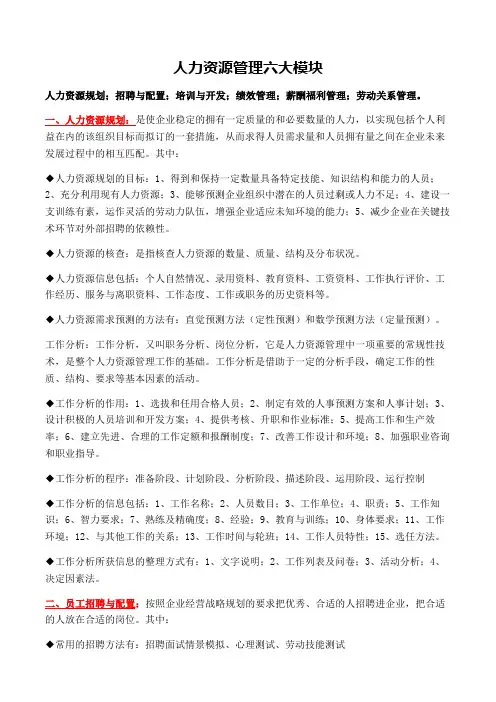 人力资源管理六大板块