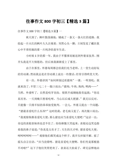 往事作文800字初三【3篇】