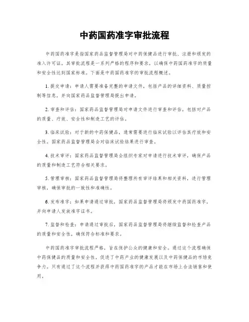 中药国药准字审批流程