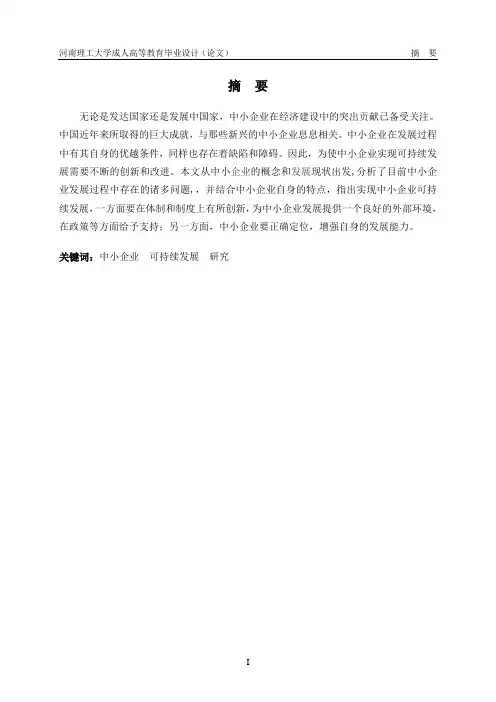 对国内中小企业可持续发展的研究