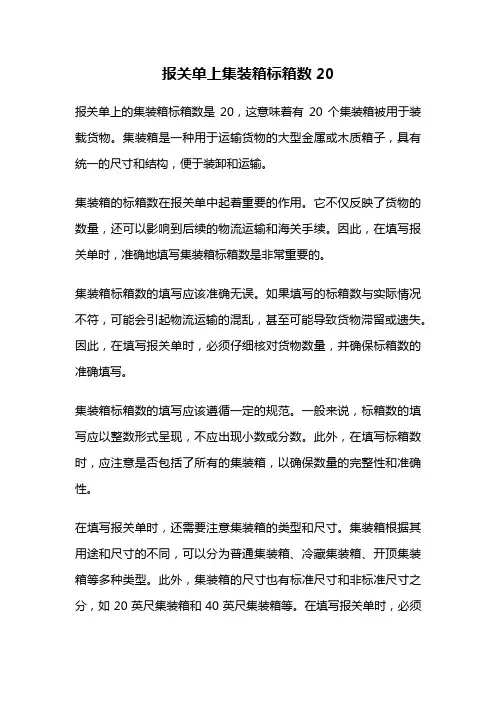 报关单上集装箱标箱数20