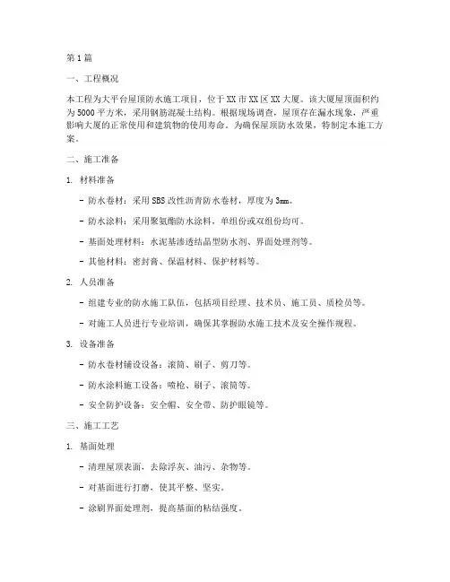大平台屋顶防水施工方案(3篇)