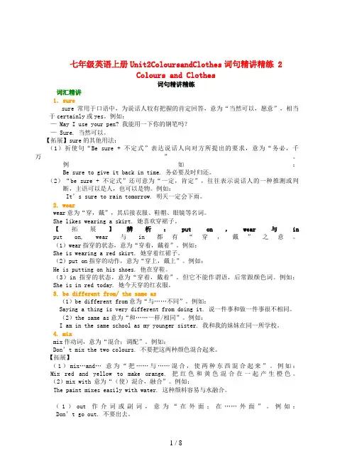 七年级英语上册Unit2ColoursandClothes词句精讲精练