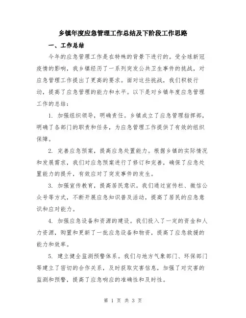 乡镇年度应急管理工作总结及下阶段工作思路