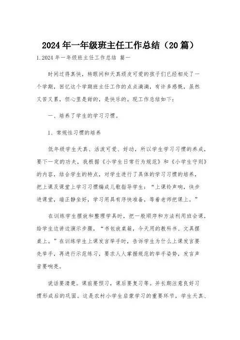 2024年一年级班主任工作总结(20篇)