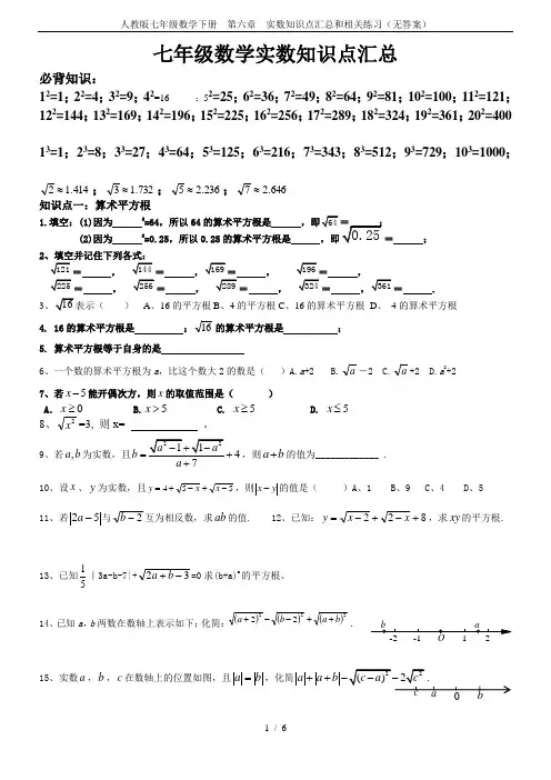 人教版七年级数学下册  第六章  实数知识点汇总和相关练习(无答案)