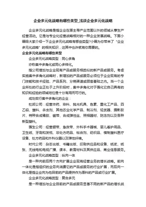 企业多元化战略有哪些类型_浅谈企业多元化战略