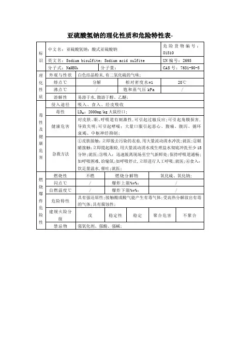 亚硫酸氢钠的理化性质和危险特性表