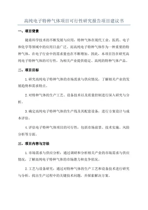 高纯电子特种气体项目可行性研究报告项目建议书