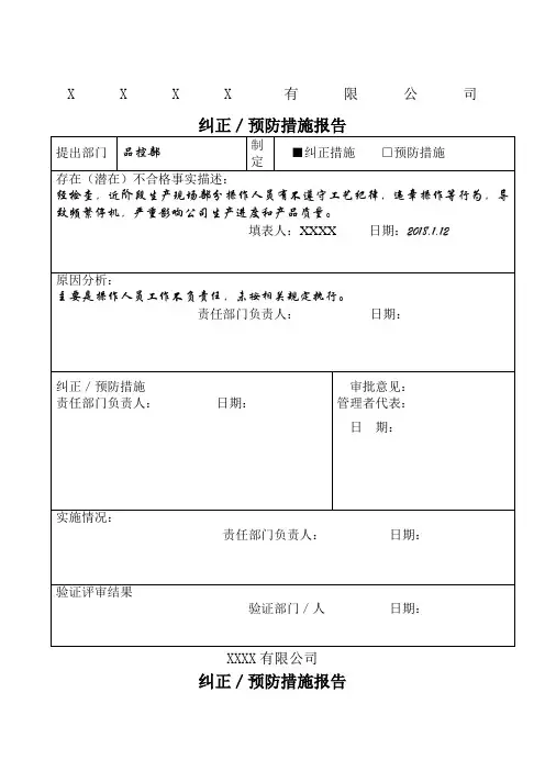 纠正预防措施报告