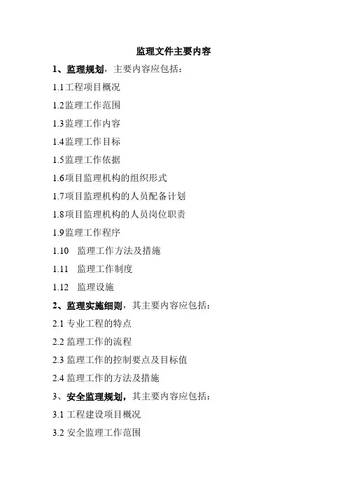 监理文件主要内容