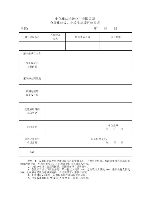 小改小革申报表