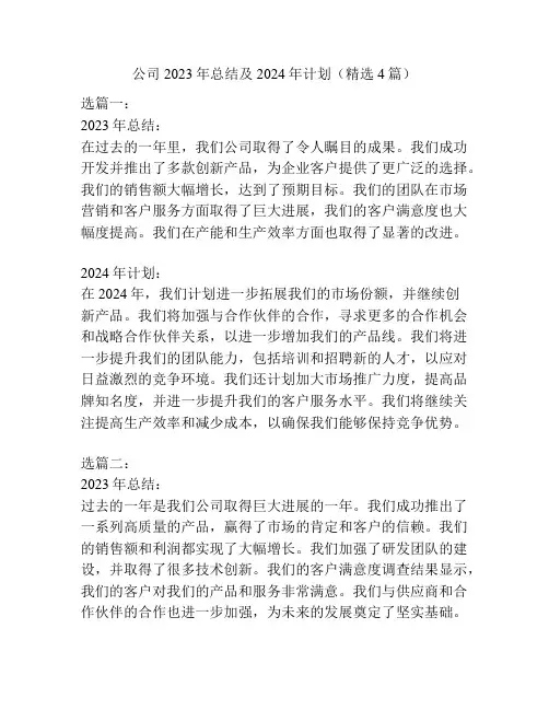 公司2023年总结及2024年计划(精选4篇)