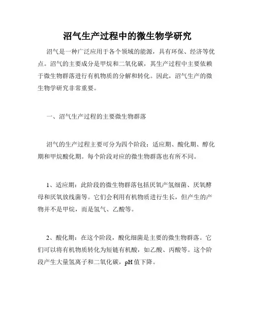 沼气生产过程中的微生物学研究