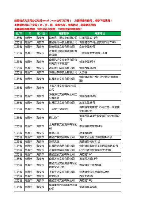2020新版江苏省南通市海安市实业有限公司工商企业公司商家名录名单黄页联系电话号码地址大全37家