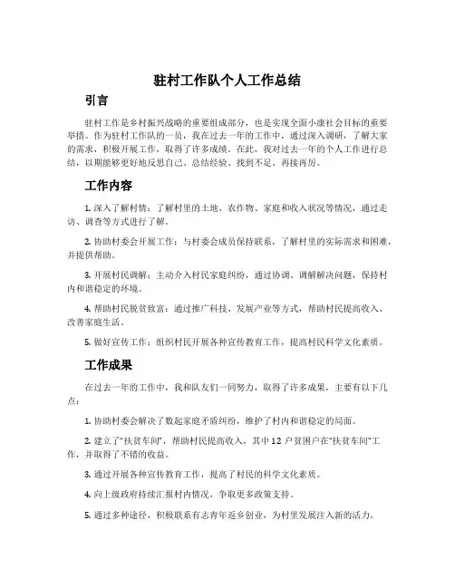 驻村工作队个人工作总结