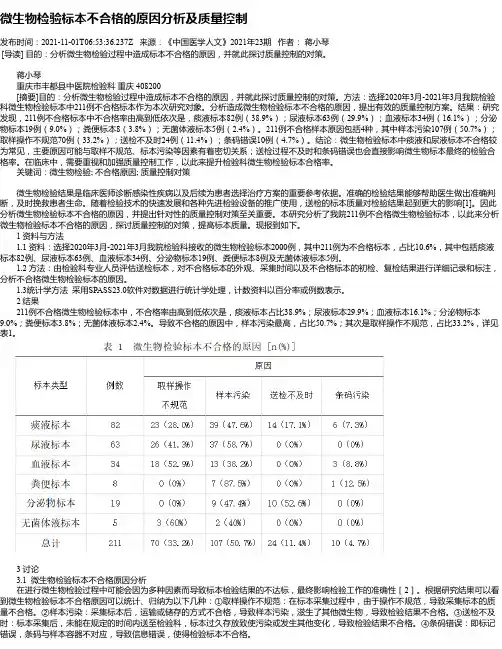 微生物检验标本不合格的原因分析及质量控制