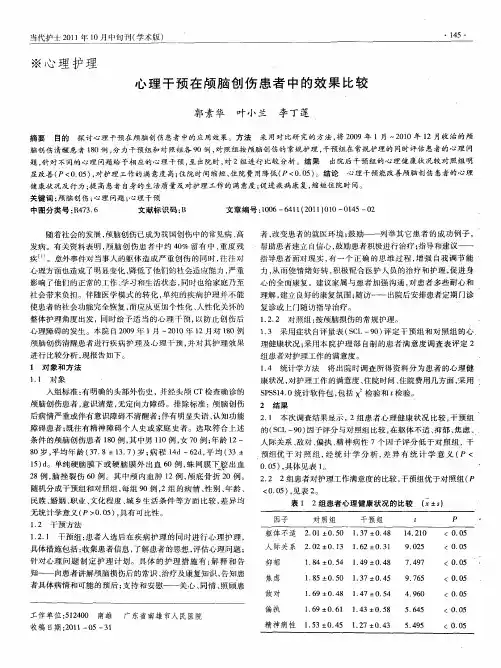心理干预在颅脑创伤患者中的效果比较