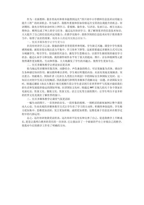 【精品】信息技术能力提升工程返岗总结