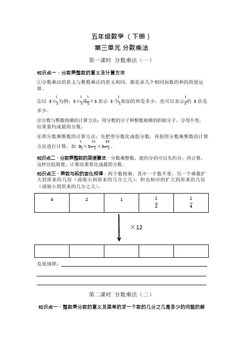 北师大版五年级下册第三单元分数乘法知识点总结(可编辑修改word版)