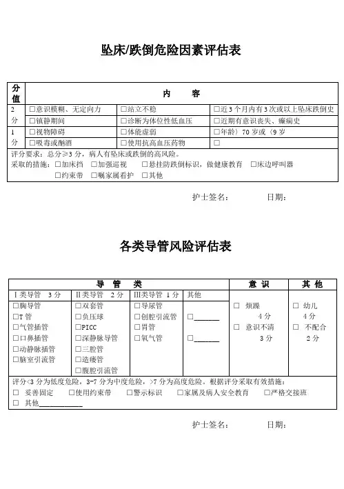 坠床跌倒危险因素评分