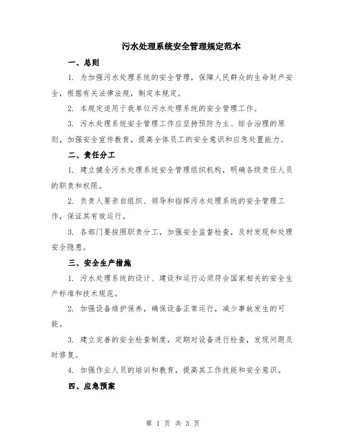 污水处理系统安全管理规定范本