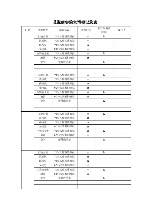 艾滋病实验室消毒记录表