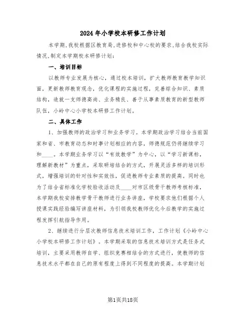 2024年小学校本研修工作计划（5篇）
