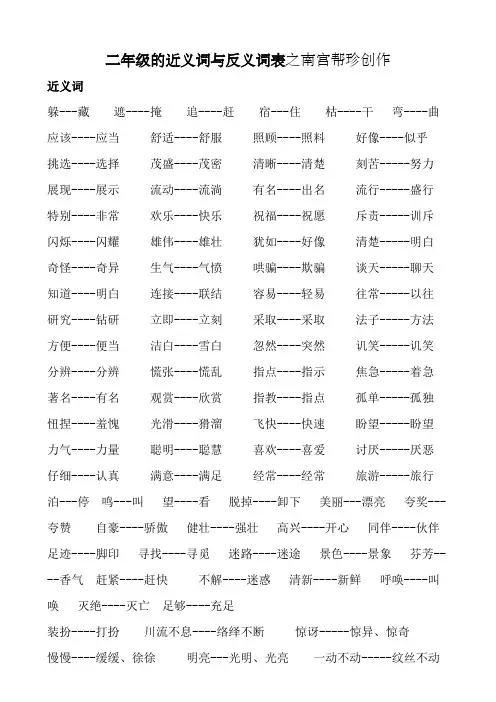 二年级下册语文近、反义词及多音字等