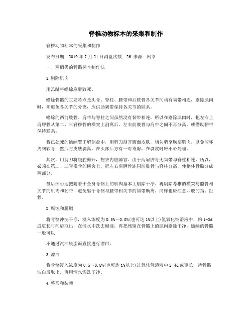 脊椎动物标本的采集和制作