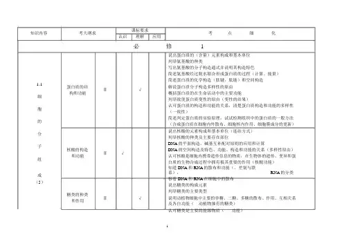 高考生物知识双向细目表及考点细化表