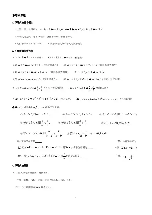 高考数学不等式专题复习