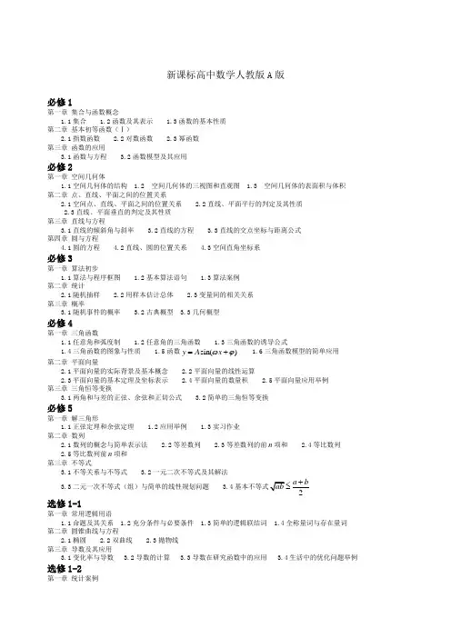 人教版高中数学A版目录