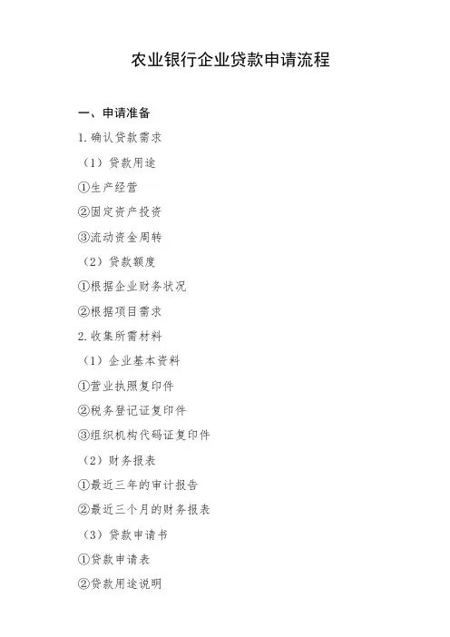 农业银行企业贷款申请流程