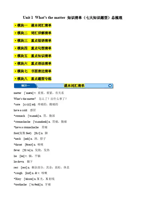 Unit1What’sthematter知识清单(七大知识题型)总梳理
