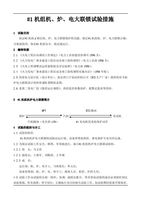 机组机、炉、电大联锁试验措施