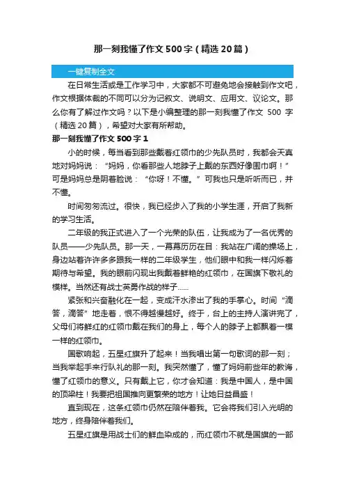 那一刻我懂了作文500字（精选20篇）