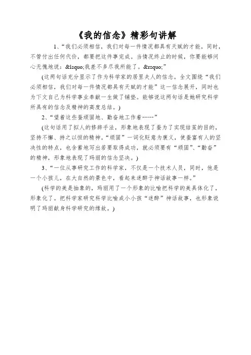 《我的信念》精彩句讲解