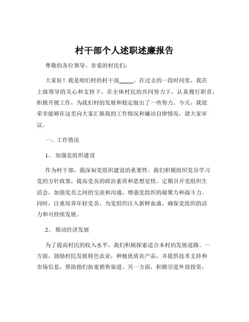 村干部个人述职述廉报告