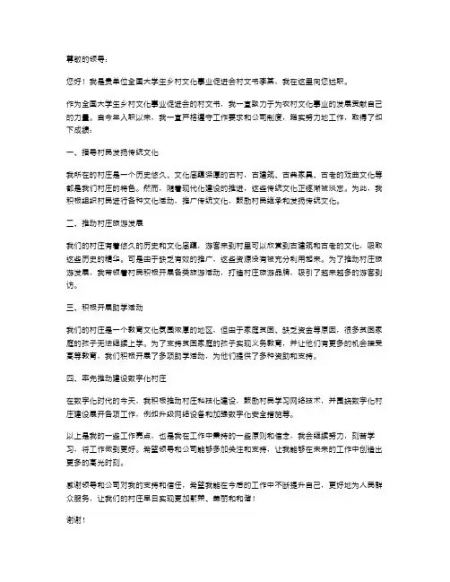 大学生村文书个人述职报告