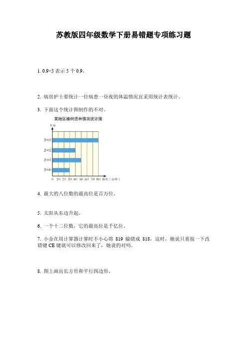 苏教版四年级数学下册易错题专项练习题
