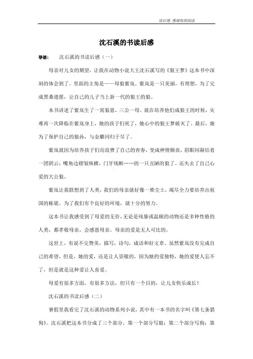 沈石溪的书读后感