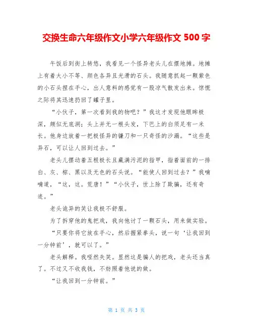 交换生命六年级作文小学六年级作文500字