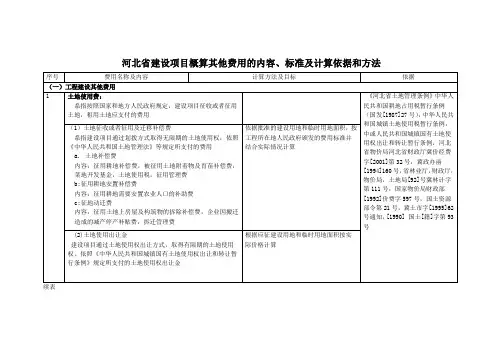 河北省建设项目概算其他费用的内容、标准及计算依据和方法