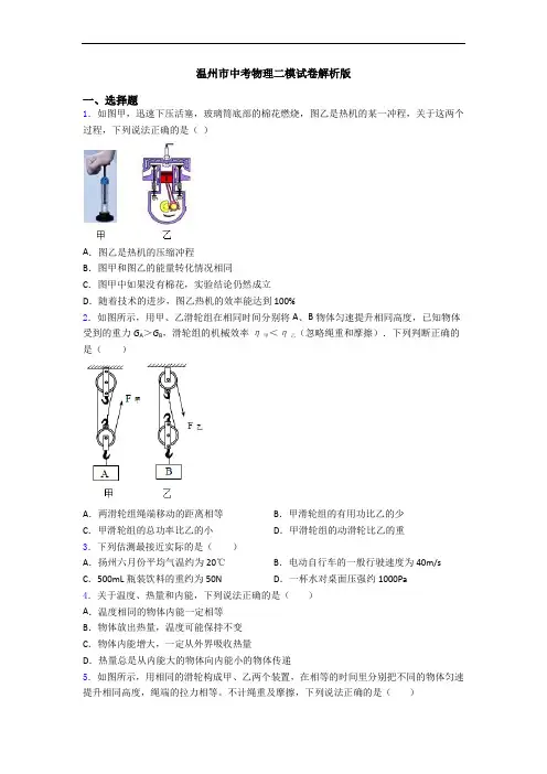 温州市中考物理二模试卷解析版